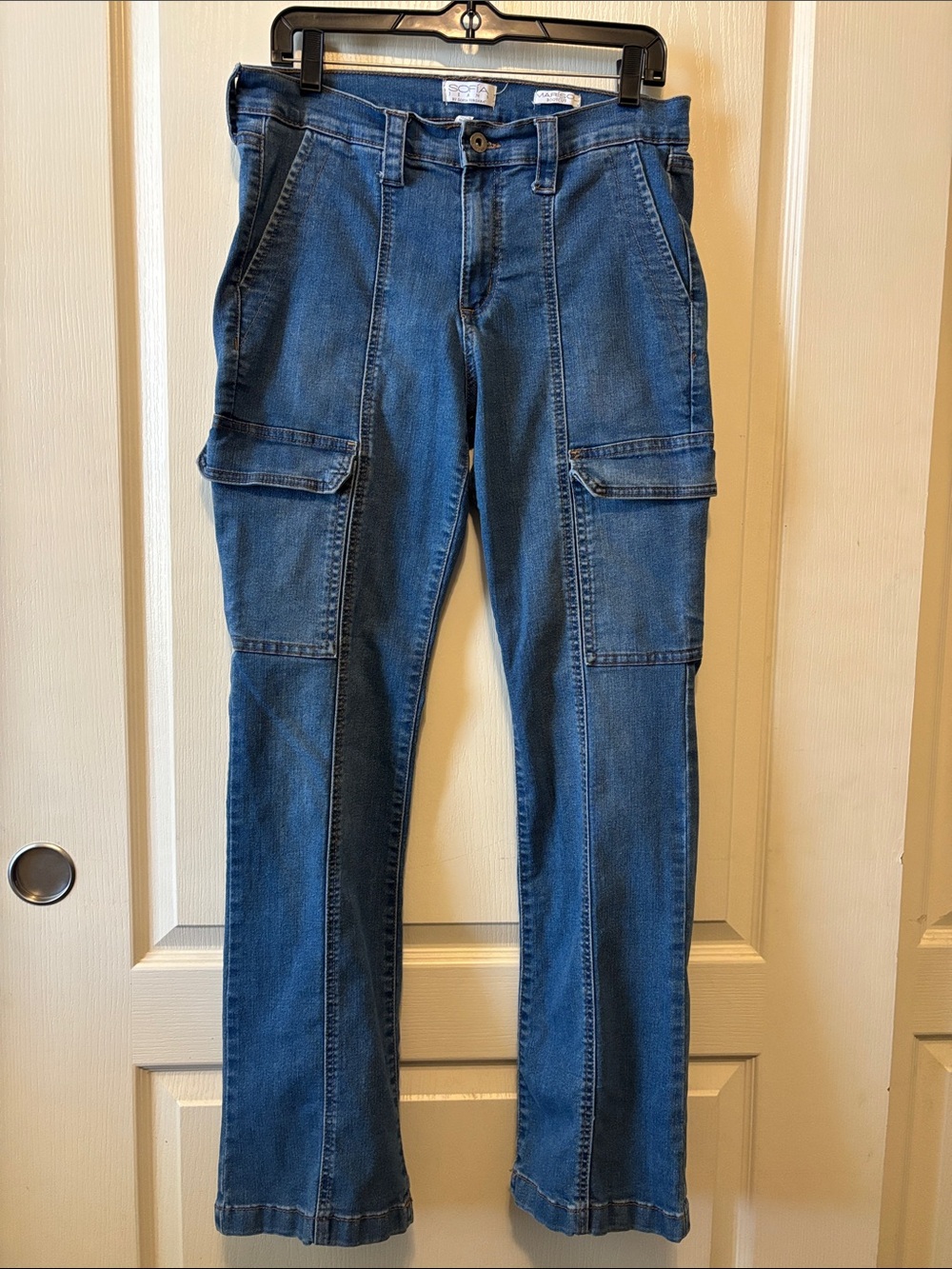 Women’s Sofia Boot Cut Cargo Jeans in Medium Blue